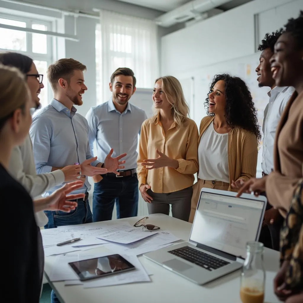 Sap team collaborating in a modern office